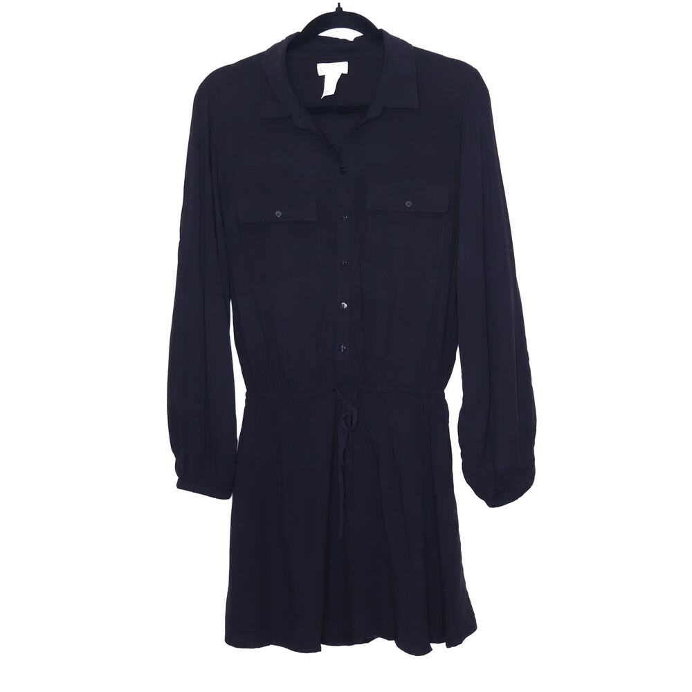 L*Space Amelia Dress Black Long Sleeve Collared Popover Button Up Women's XS